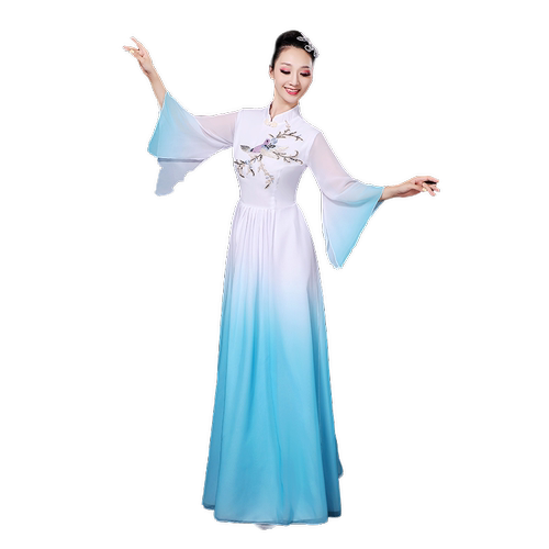 古典舞演出服仙女飘逸中国风新款伞舞扇子舞蹈独舞服装秧歌服套装 - 图3