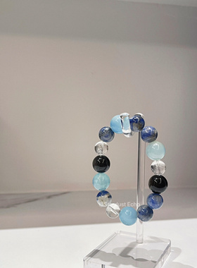 高级定制·冰川原创设计天然水晶手串五行金水系海蓝宝水晶手串