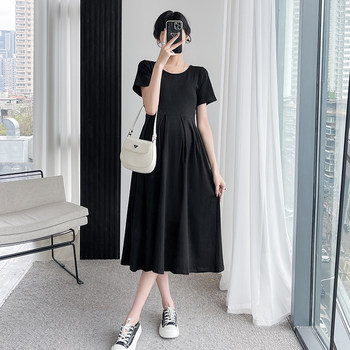 ຊຸດແມ່ມານ summer dress fashion simple solid color short-sleeved dress 2024 new maternity dress summer style Korean dress summer