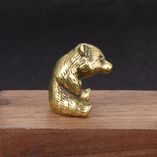 做旧实心黄铜小熊摆件办公桌书房可爱童趣茶宠手把件礼物 - 图0
