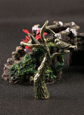 古玩古董黄铜喜鹊枝头招财树铜器茶宠桌面摆件包浆复古工艺品