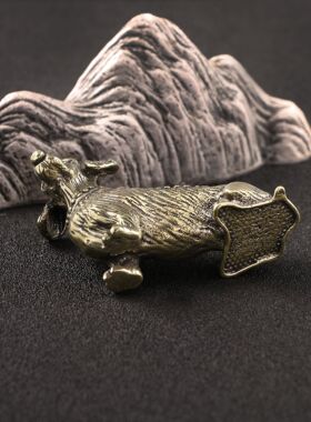 仿古董古玩大狗狗黄铜摆件腊肠犬实心铜摆设装饰生肖狗