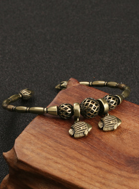 复古做旧开口黄铜手镯女耦节镯子黄铜手饰潮流双鱼座