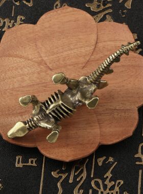 双棘剑龙古铜摆件铜雕恐龙化石玩具茶宠桌面摆设铜