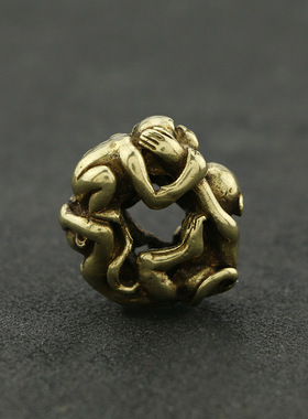 仿古风三不猴手把件文玩实心铜