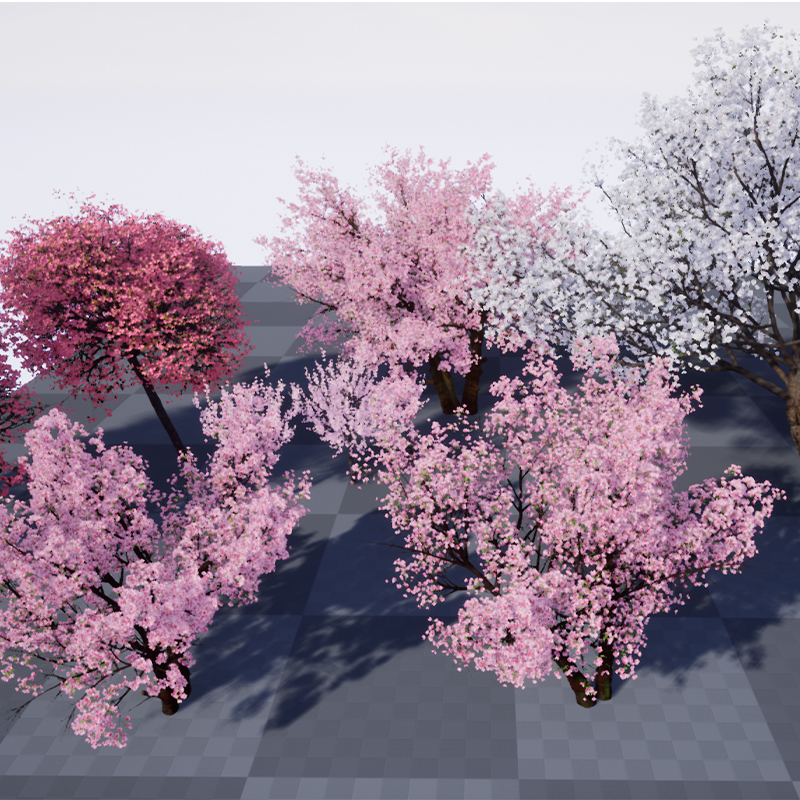 ue4场景桃树写实樱花树素材虚幻4植物精度植物桃花合集3d模型-图1