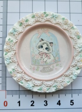 微缩仿真浮雕猫咪食玩盘子娃娃屋捏捏装饰圆盘子手工diy树脂配件