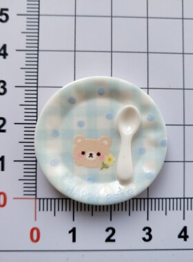 微缩仿真格子印花餐具食玩盘子娃屋捏捏装饰圆盘手工diy树脂配件