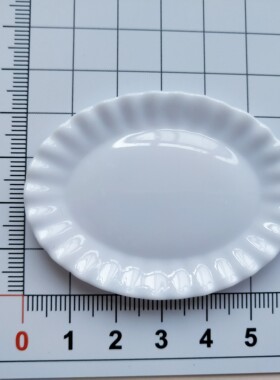 微缩仿真简约白色食玩双耳花边盘子娃娃屋捏捏装饰盘手工diy配件