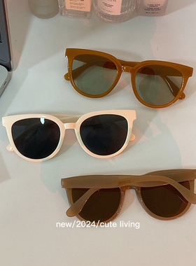 复古圆米白框墨镜女高级感ins圆脸防紫外线夏太阳镜可爱软妹拍照