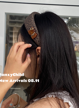 黑皮Kitty豹纹发箍女气质高颅顶发卡洋气复古压发夹旅行发饰