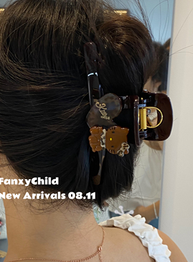 *豹纹kitty*可爱ins风抓夹女发量多后脑勺鲨鱼夹高级感盘发发饰