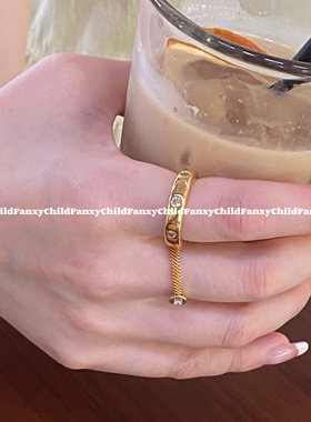 Fanxy韩国博主风简约高级感镶钻光面戒指黄铜时尚个性chic女戒