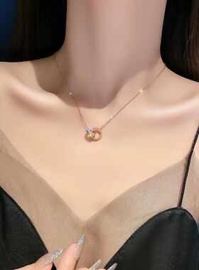 小众感高级玫瑰金锁骨链2024圆形钻石项链青言