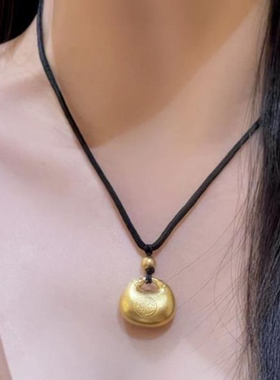 网红胖福吊坠项链女气质高级感黑色绳子锁包锁骨链