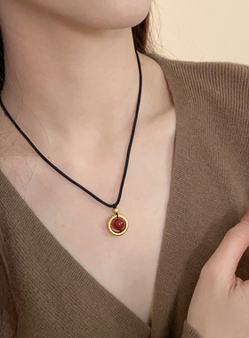 红豆转运珠平安扣项链女款新中式复古毛衣链小众饰品