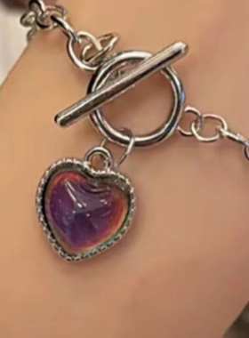 感温变色手链项链闺蜜爱心女学生ins风小众磁吸情侣3人手环