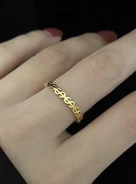 暴富钱币符号戒指S字母素圈指环显白小众个性钛钢女士