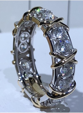 排钻戒指交叉X双色男女结婚订婚对戒情侣款