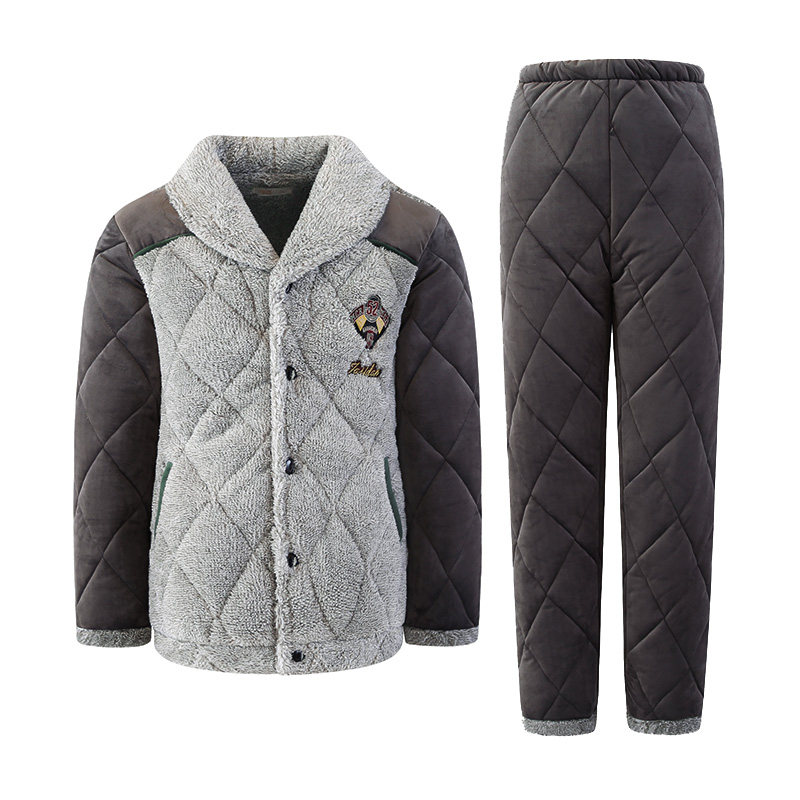 男士冬季珊瑚绒三层夹棉加绒睡衣 轩之婷服饰睡衣/家居服套装