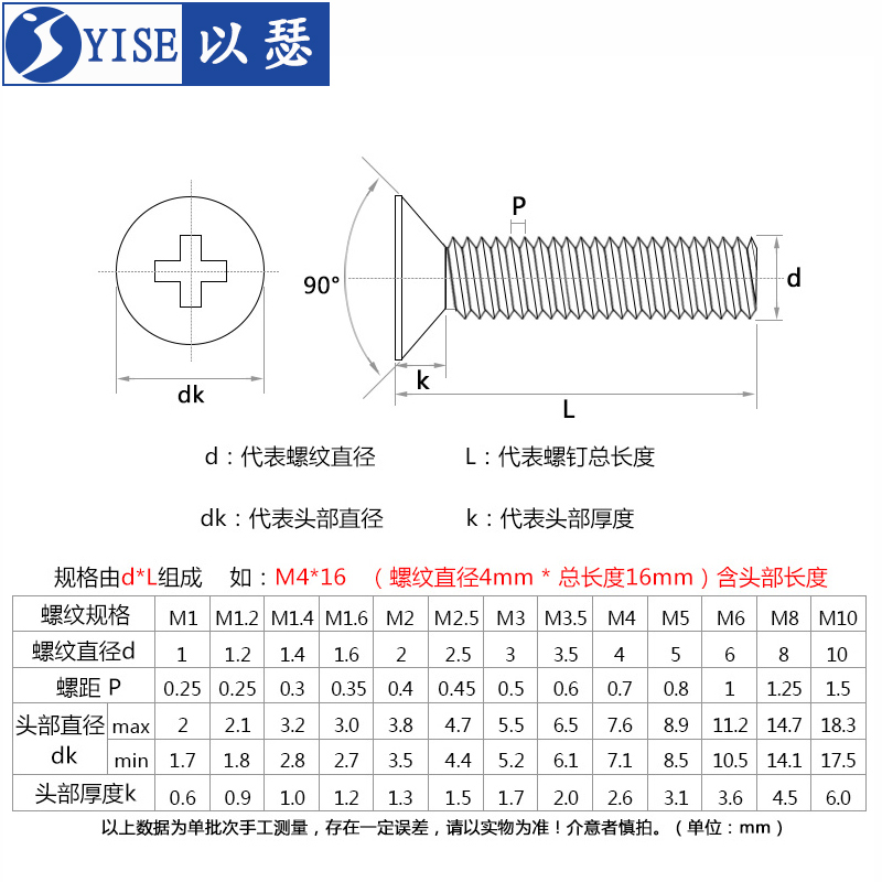 304不锈钢平头螺丝 沉头十字机牙螺丝钉平头螺栓M2M3M4M5M6M8M10 - 图2