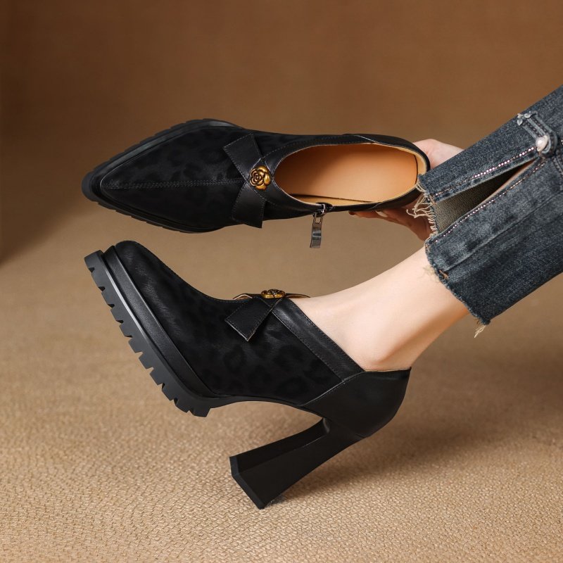 10.5cm粗跟防水台侧拉链超高跟鞋女2026法式山茶花蝴蝶结深口单鞋,淘宝优惠券,粉丝福利购,淘宝优惠卷