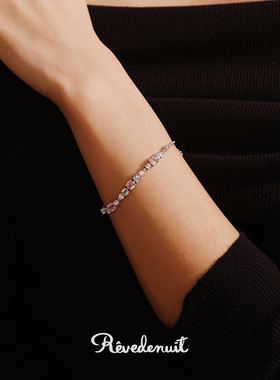 【经典】系列三联手链培育粉色蓝宝石托帕石925银镀18K金百搭日常