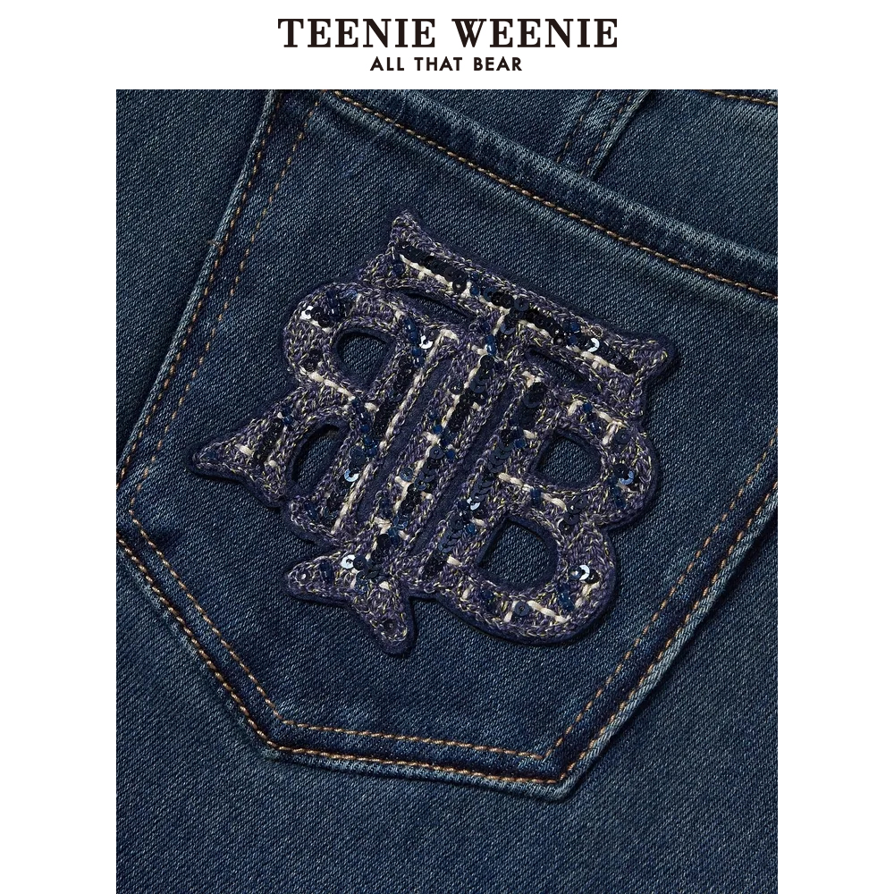 TeenieWeenie小熊女装简约渐变色牛仔裤女冬季保暖加绒舒适直筒裤 - 图2