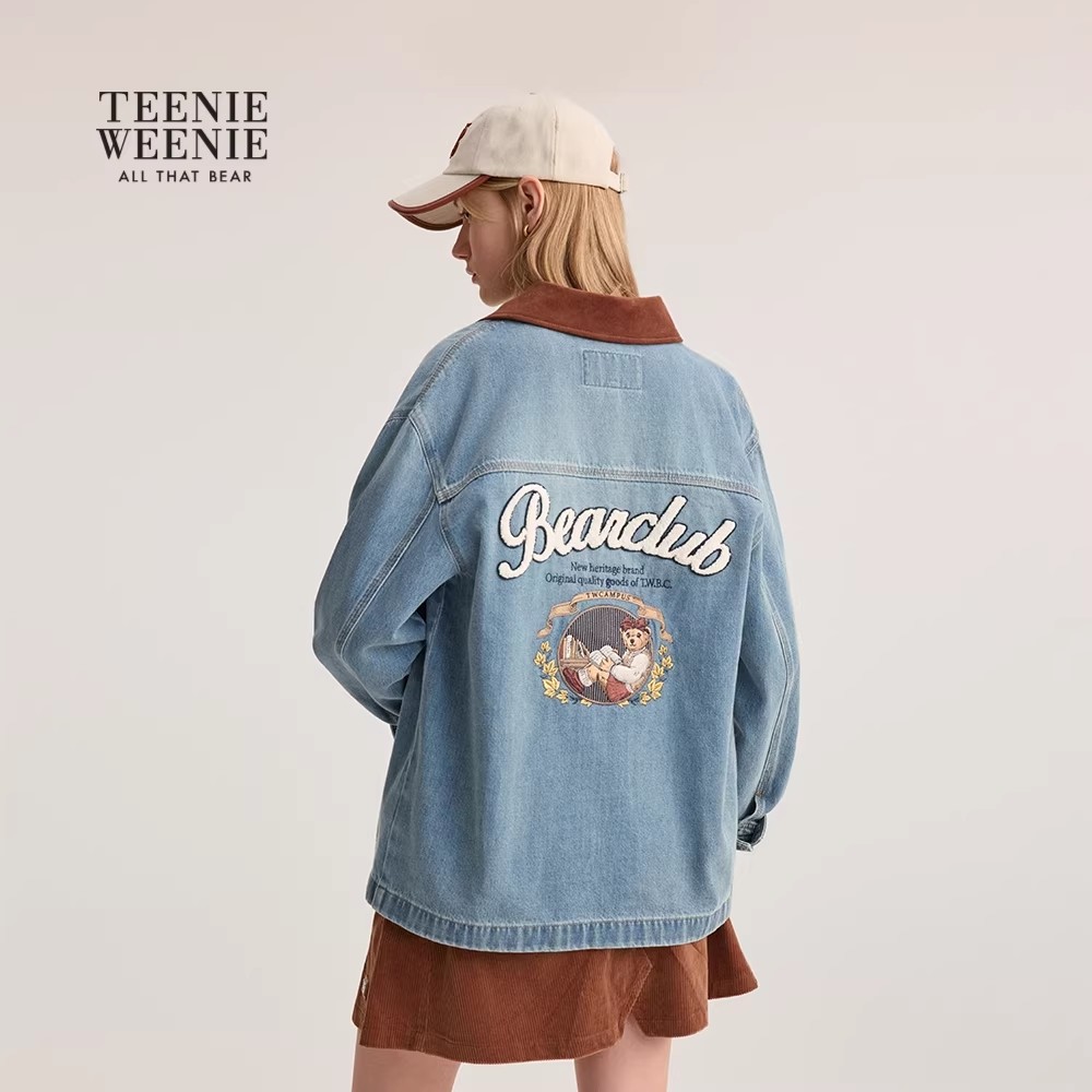TeenieWeenie小熊女装外套26春季新款撞色灯芯绒翻领水洗牛仔上衣,淘宝优惠券,粉丝福利购,淘宝优惠卷