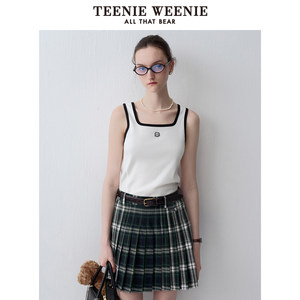 TeenieWeenie小熊女装2024新款夏季撞色宽U型领针织背心T恤打底衫