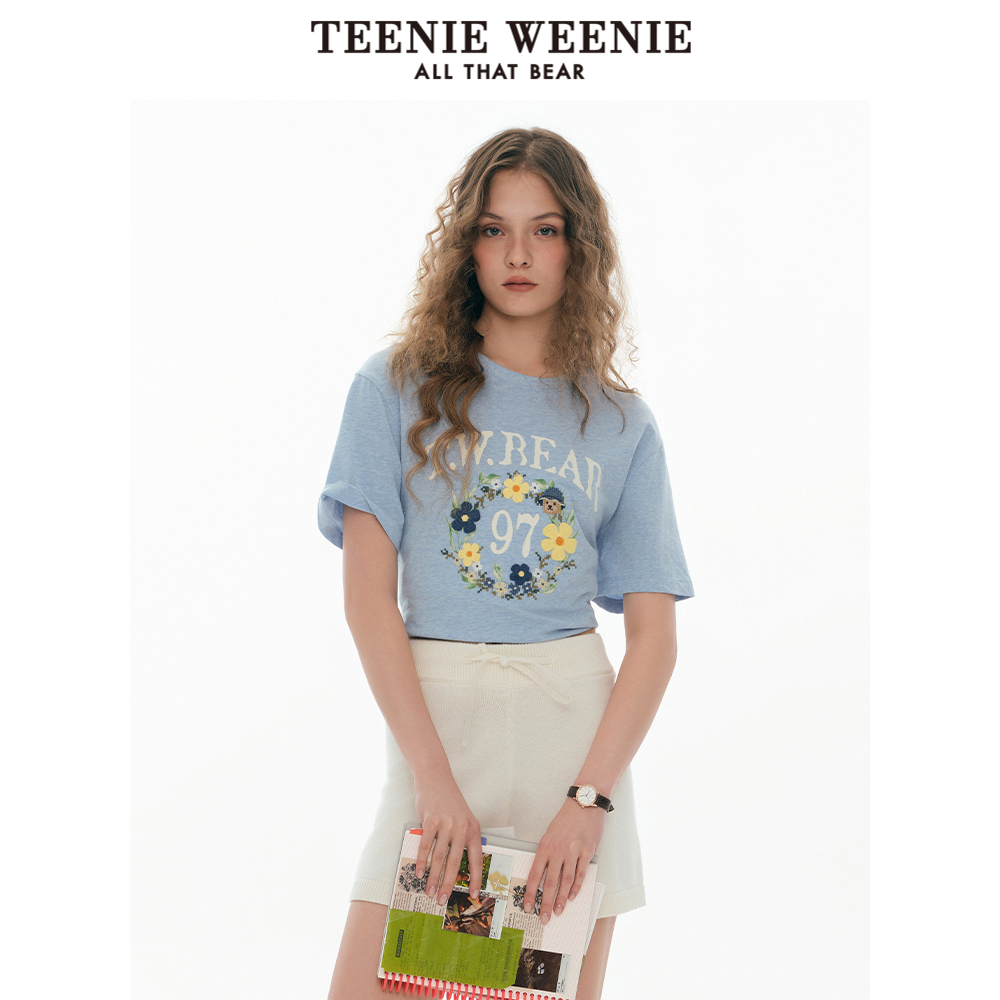TeenieWeenie小熊女装T恤2025夏季新款清新活力甜美刺绣圆领短袖-图3