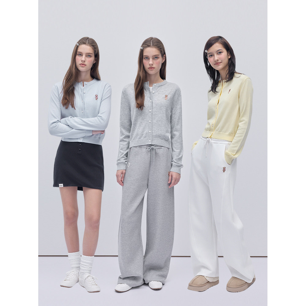 TEENIEWEENIE bearnova2025冬季新款女柔软舒适刺绣圆领针织开衫