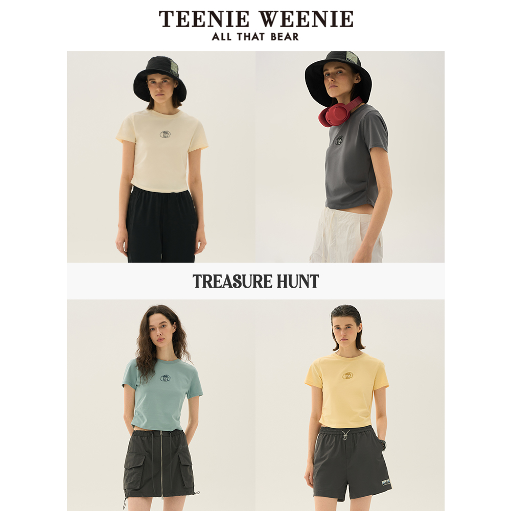 TeenieWeenie小熊女装2024年夏季新款素色抽褶合体短款T恤多巴胺