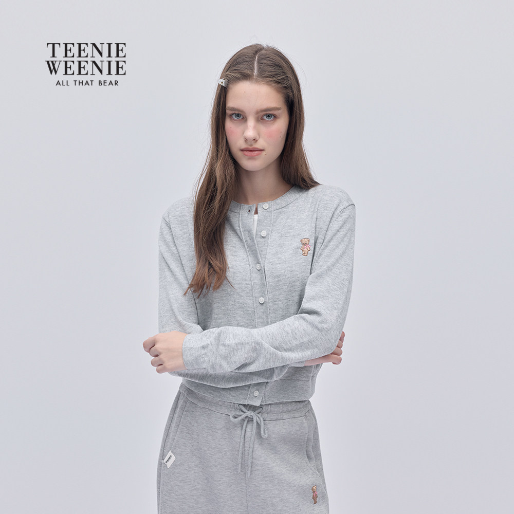 TEENIEWEENIE bearnova2025冬季新款女柔软舒适刺绣圆领针织开衫