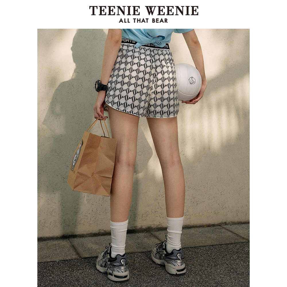 TeenieWeenie小熊宽松织带满印运动短裤防晒韩版裤子女夏