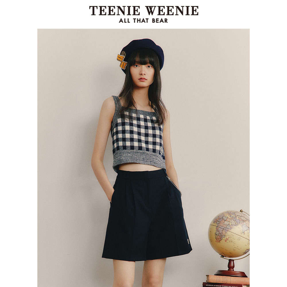 TeenieWeenie小熊格纹毛衣背心女毛衫马甲内搭时尚休闲