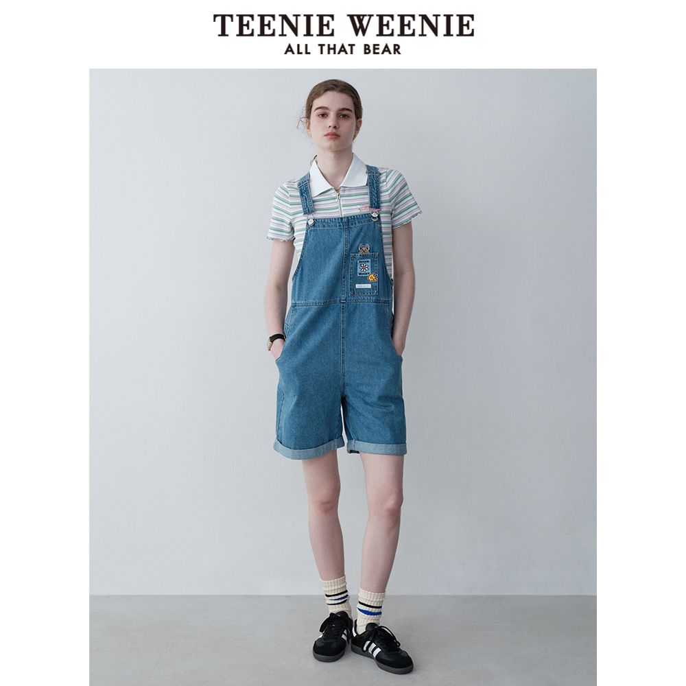 TeenieWeenie小熊女装2024夏装新款元气少女感宽松牛仔背带裤短裤