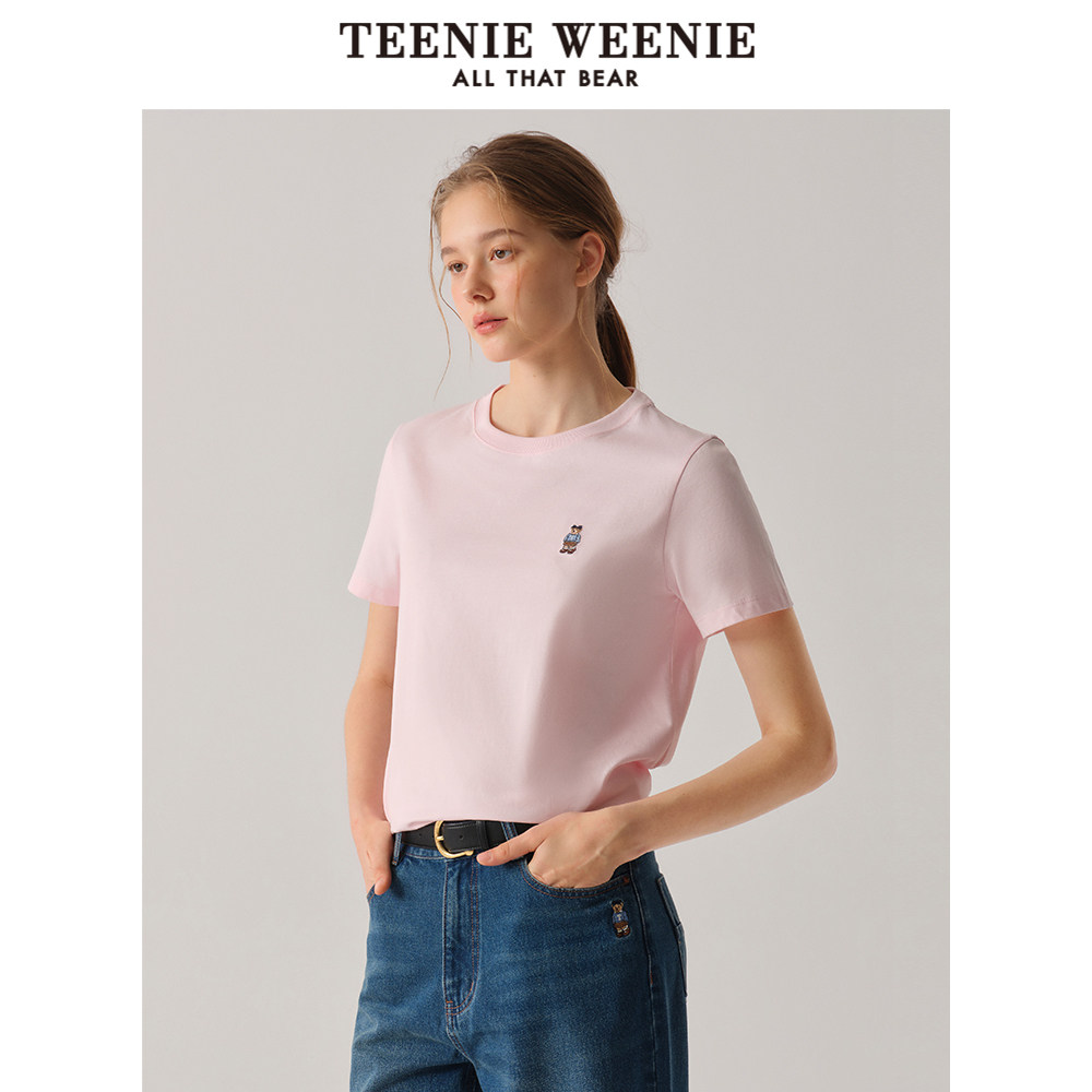 TeenieWeenie小熊2025年白色t恤新款夏季基础圆领棉短袖上衣女装