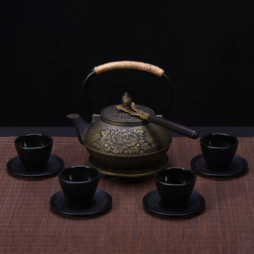 日本铁壶煮茶壶电磁炉烧水壶牡丹铁壶防烫茶具套装家用简约煮茶器 - 图2