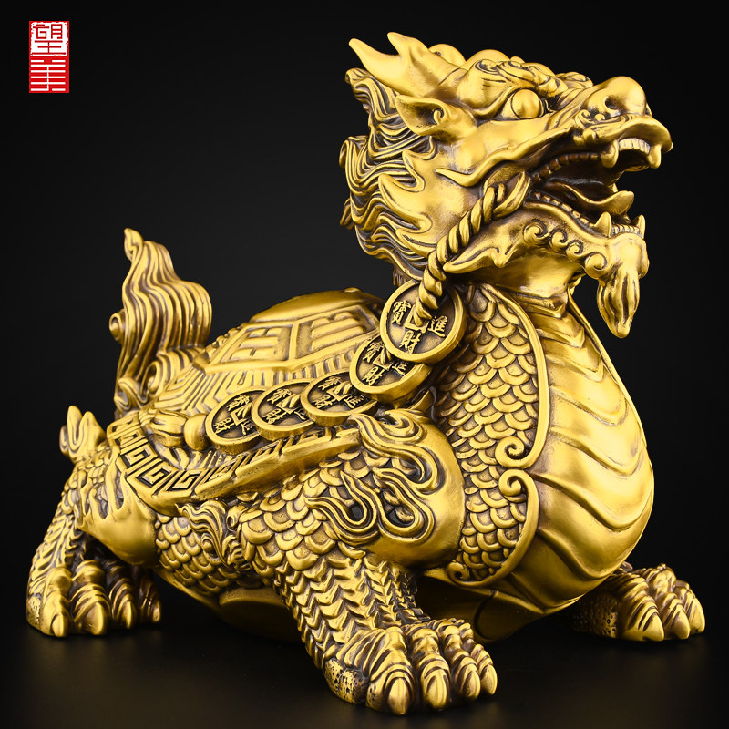 铜龙龟摆件一对黄铜金钱八卦龙头龟招办公室玄武霸下财大号龙归