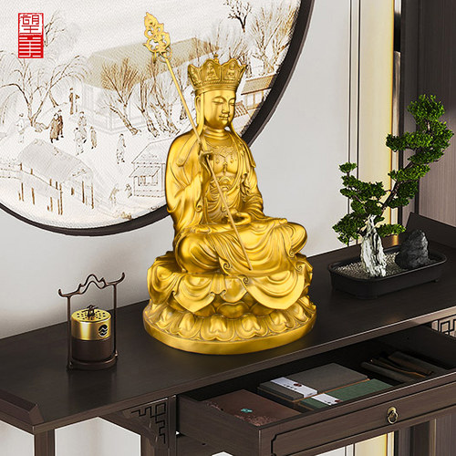 黄铜地藏王菩萨佛像地藏菩萨像雕像娑婆三圣铜像地臧王摆件大号 - 图0