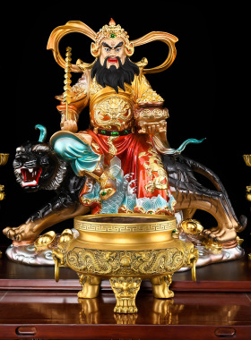 黄铜赵公明财神爷武财神神像摆件供奉香炉供桌套装家用客厅大号