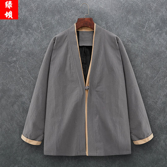 Autumn Chinese style men's tea clothes Chinese style improved Zen clothes Hanfu retro coat Taoist robe men's loose layman Tang suit