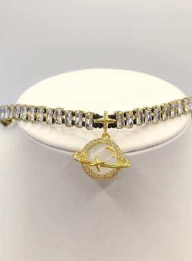 韩国气质简约甜美星球锆石编织项链黑色锁骨链精致百搭颈链首饰