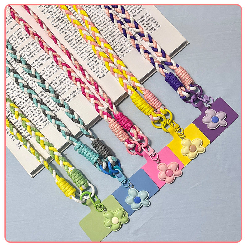 网红糖果五瓣花手机挂绳多巴胺斜挎长款ins风撞色手工编织结实耐用手机壳防丢防盗背带钥匙扣耳机多动能配件