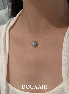 鱼线施家正圆珍珠项链纯银奶白真多麻色轻奢小众简约气质锁骨链女