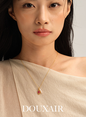 【新品】天然珍珠纯银项链镶嵌红宝石吊坠复古宫廷锁骨链2026新款