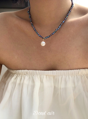 DouxAir天然淡水珍珠项链女14k包金小众轻奢原创设计锁骨链炫彩