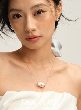【新品】天然巴洛克珍珠项链女纯银鱼尾水滴吊坠锁骨链微镶锆轻奢
