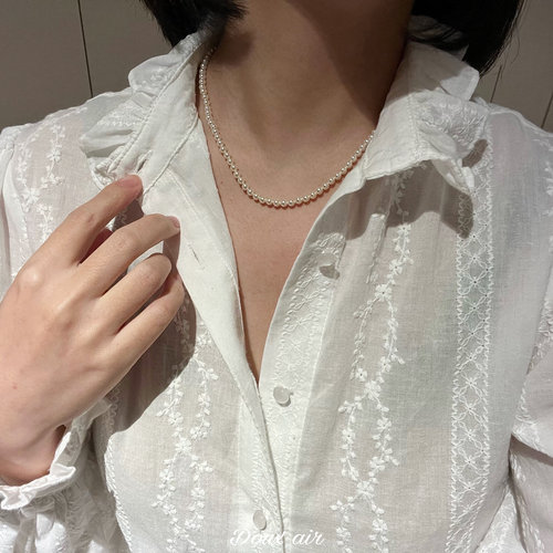 DouxAir进口施家珍珠项链包金正圆强光无暇奶油白锁骨链轻奢百搭 - 图1